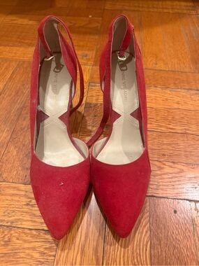 Red Suede Pointed Toe Slingback Heels